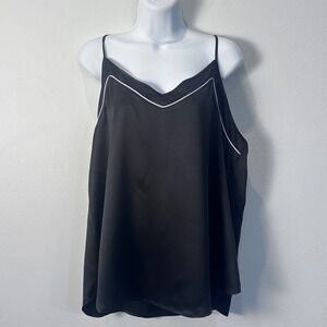 NWT‎ Secret Treasures Black Satin Cami Top XL V Neck Camisole Sleepwear Lingerie